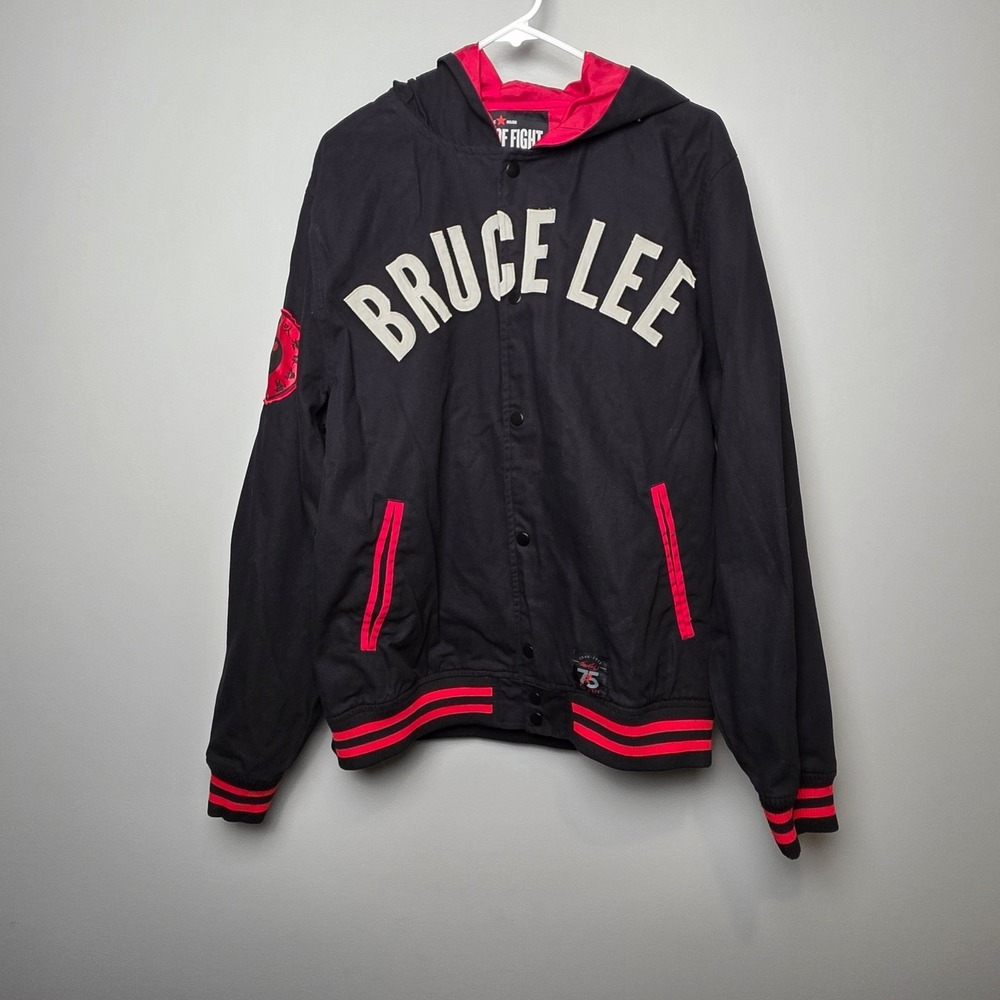 Roots of Fight Bruce Lee‎ Varsity Jacket Mens XL Black Red Jeet Kune Do Hooded